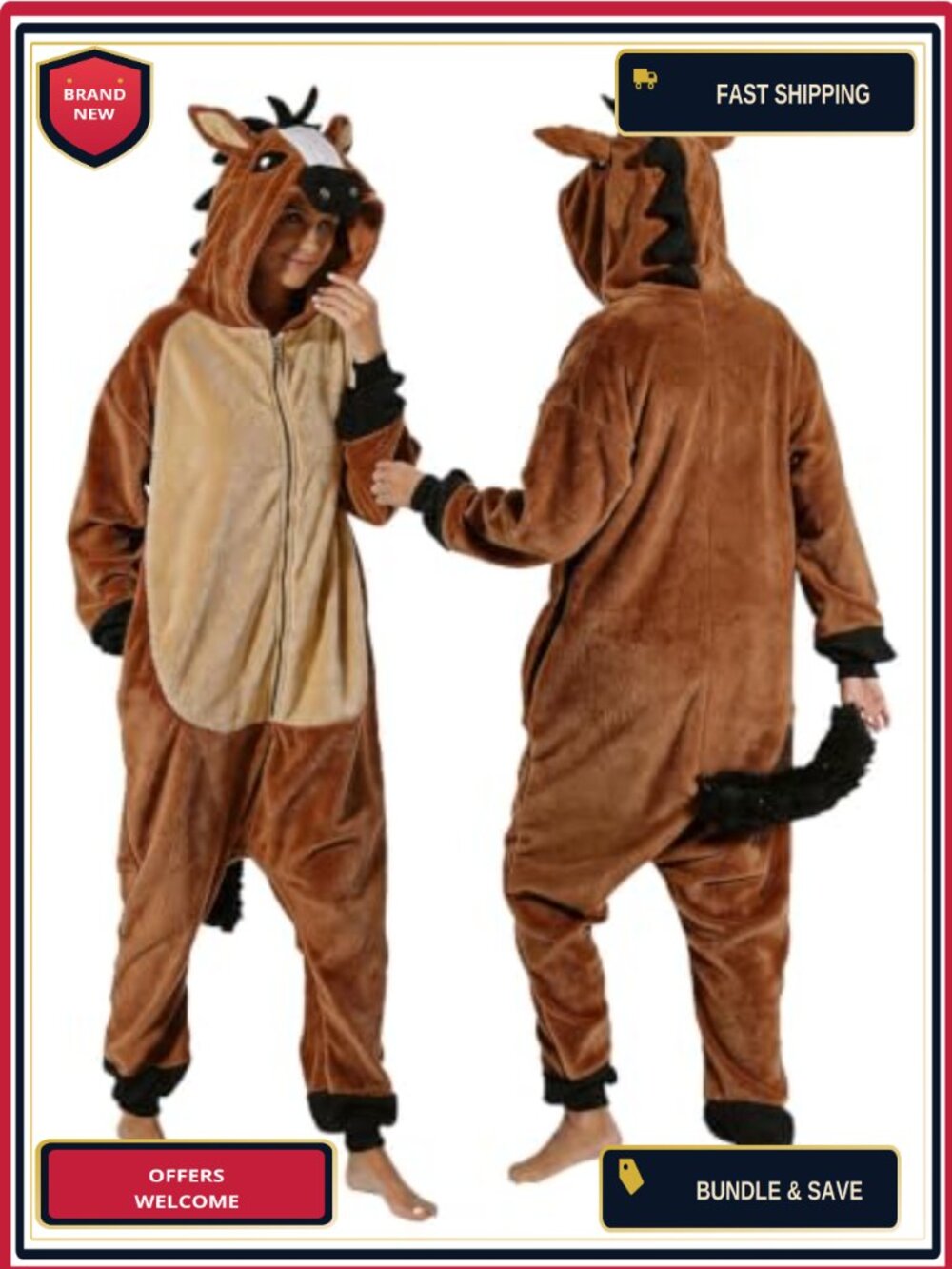 Adult Hooded Horse Onesie Pajama Costume Flannel Sleepwear